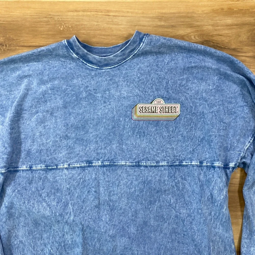 Sesame Street Spirit Jersey Women Medium Retro Acid Wash Cotton Oversized Blue - Picture 5 of 8